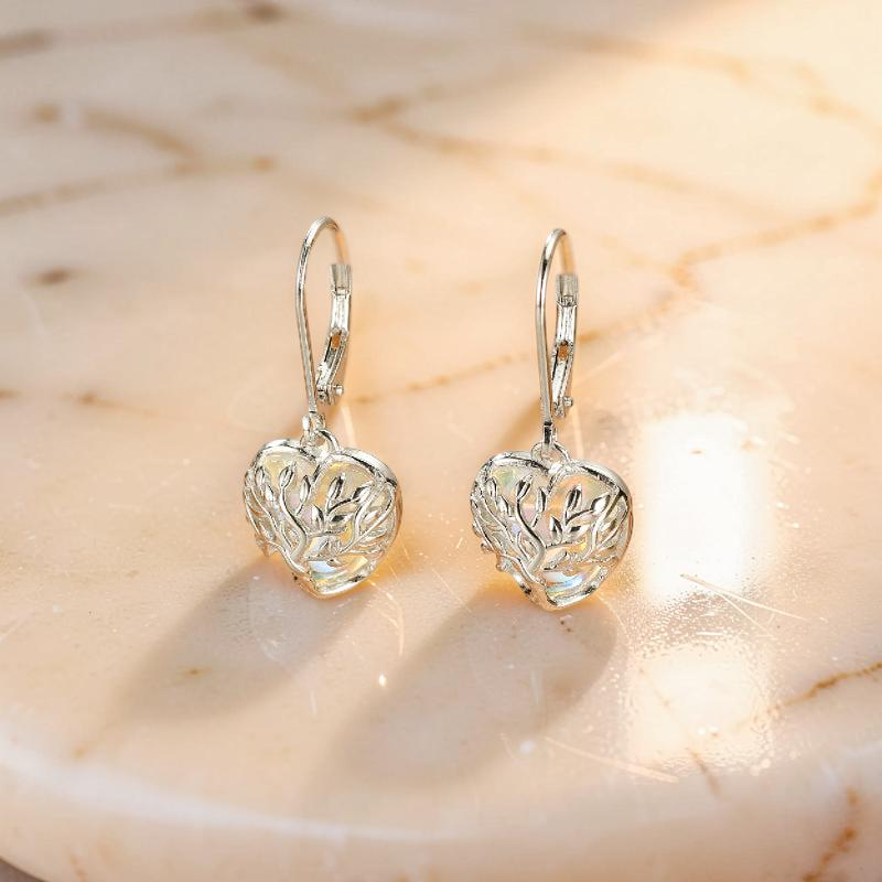 ATELIER-TIBET – Boucles d'Oreilles Pierre de Lune – Arbre Céleste, Argent S925