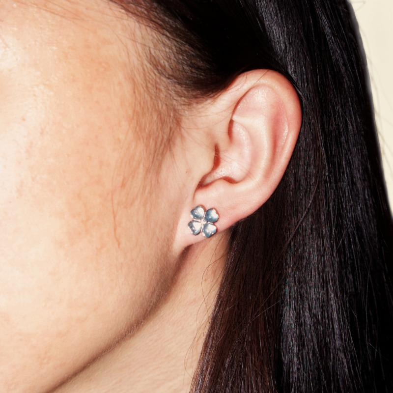 ATELIER-TIBET – Boucles d'oreilles Aigue marine – Trèfle Céleste, Argent