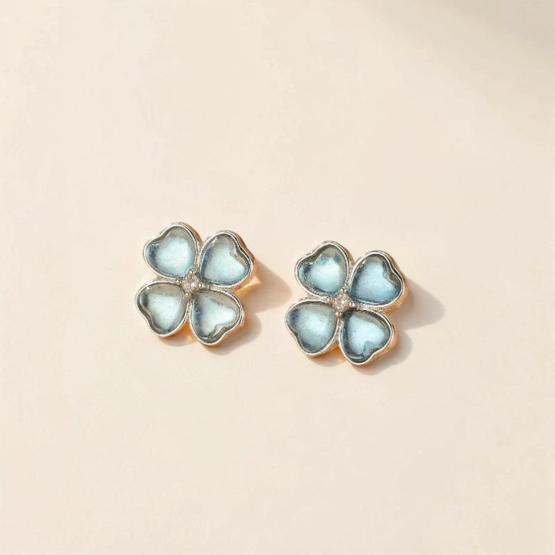 ATELIER-TIBET – Boucles d'oreilles Aigue marine – Trèfle Céleste, Argent