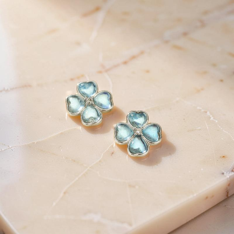 ATELIER-TIBET – Boucles d'oreilles Aigue marine – Trèfle Céleste, Argent