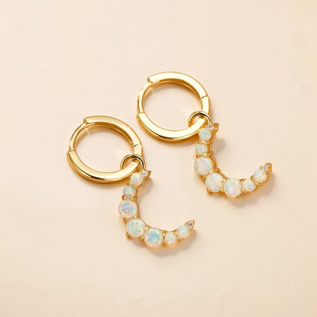 ATELIER-TIBET – Boucle d’Oreille Opale – Douce Lueur, Argent 925 Plaqué Or 18K