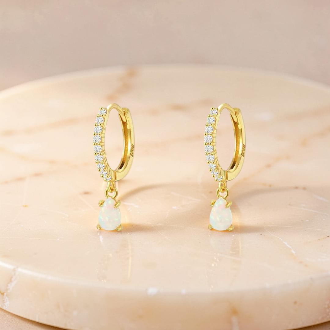 ATELIER-TIBET – Boucles d'oreilles Opale – Goutte Solaire, Argent Plaqué Or