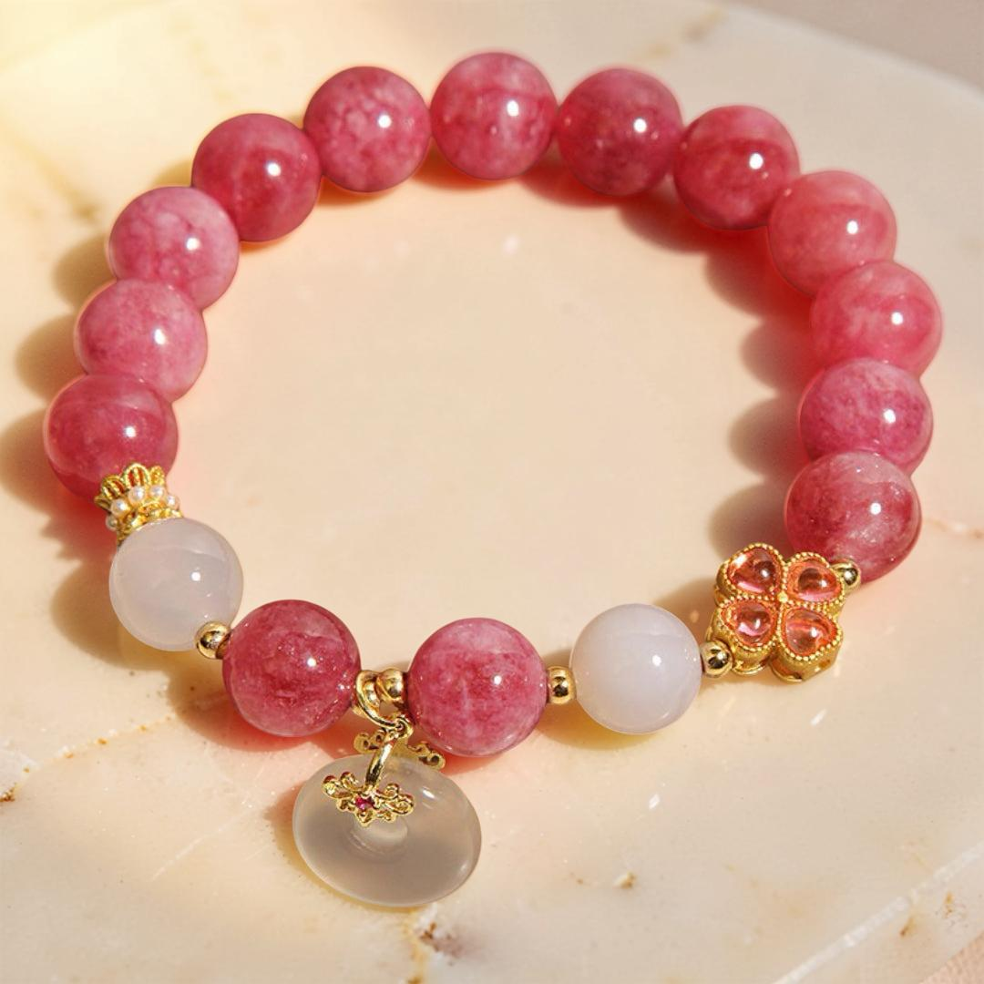 ATELIER-TIBET – Bracelet Tourmaline Rose et Jade Blanc – Chance Éclatante
