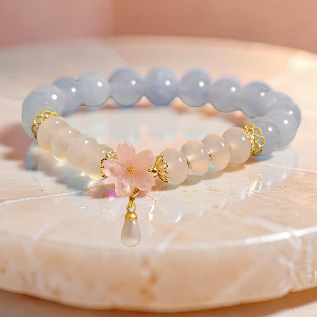 ATELIER-TIBET – Bracelet Aigue-Marine et Agate – Fleur de Rosée