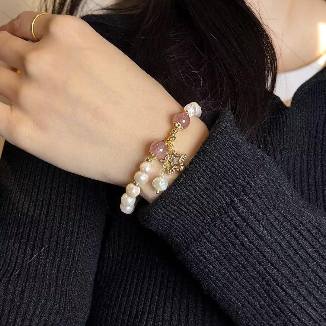 ATELIER-TIBET – Bracelet Perle et Quartz Fraise – Étoile Mystique