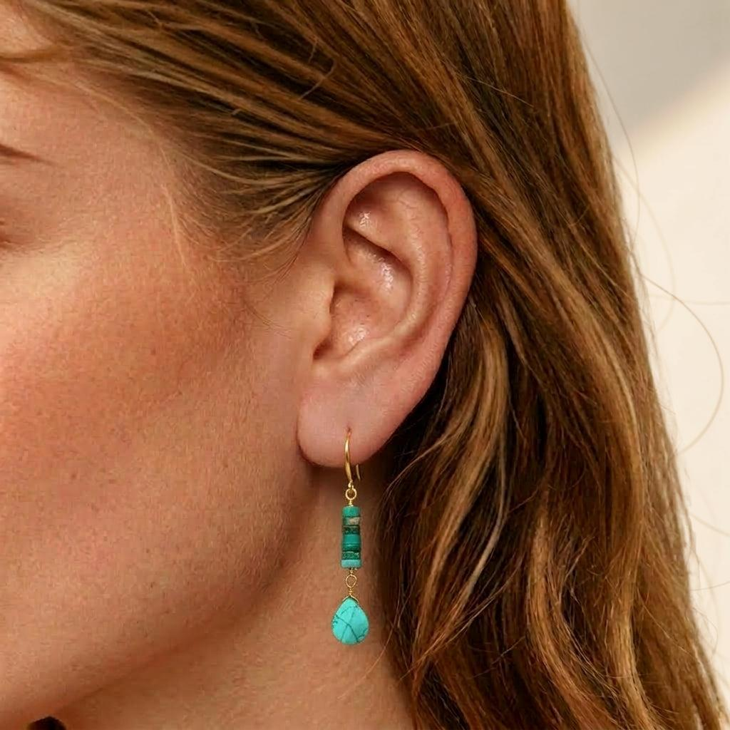 ATELIER-TIBET – Boucles d'Oreilles Turquoise – Cylindre