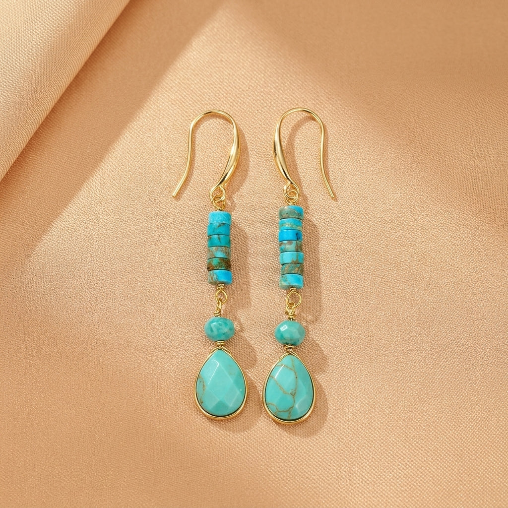 ATELIER-TIBET – Boucles d'Oreilles Turquoise – Cylindre