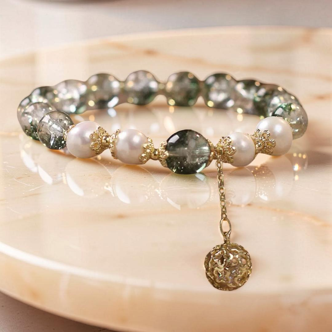 ATELIER-TIBET – Bracelet Quartz Vert et Perle – Harmonie Royale