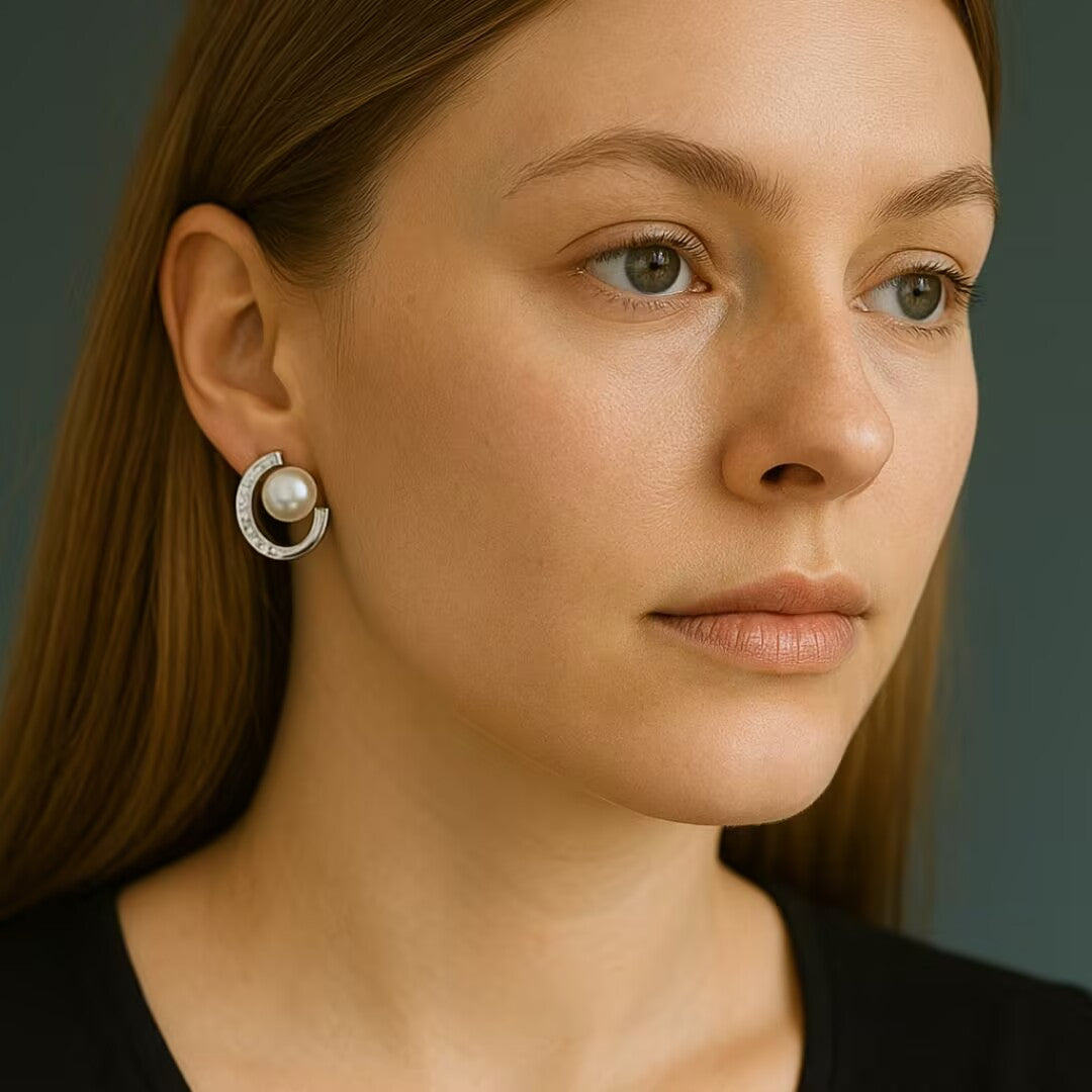ATELIER-TIBET – Boucles d’Oreilles Perle – Éclat Lunaire, Argent 925