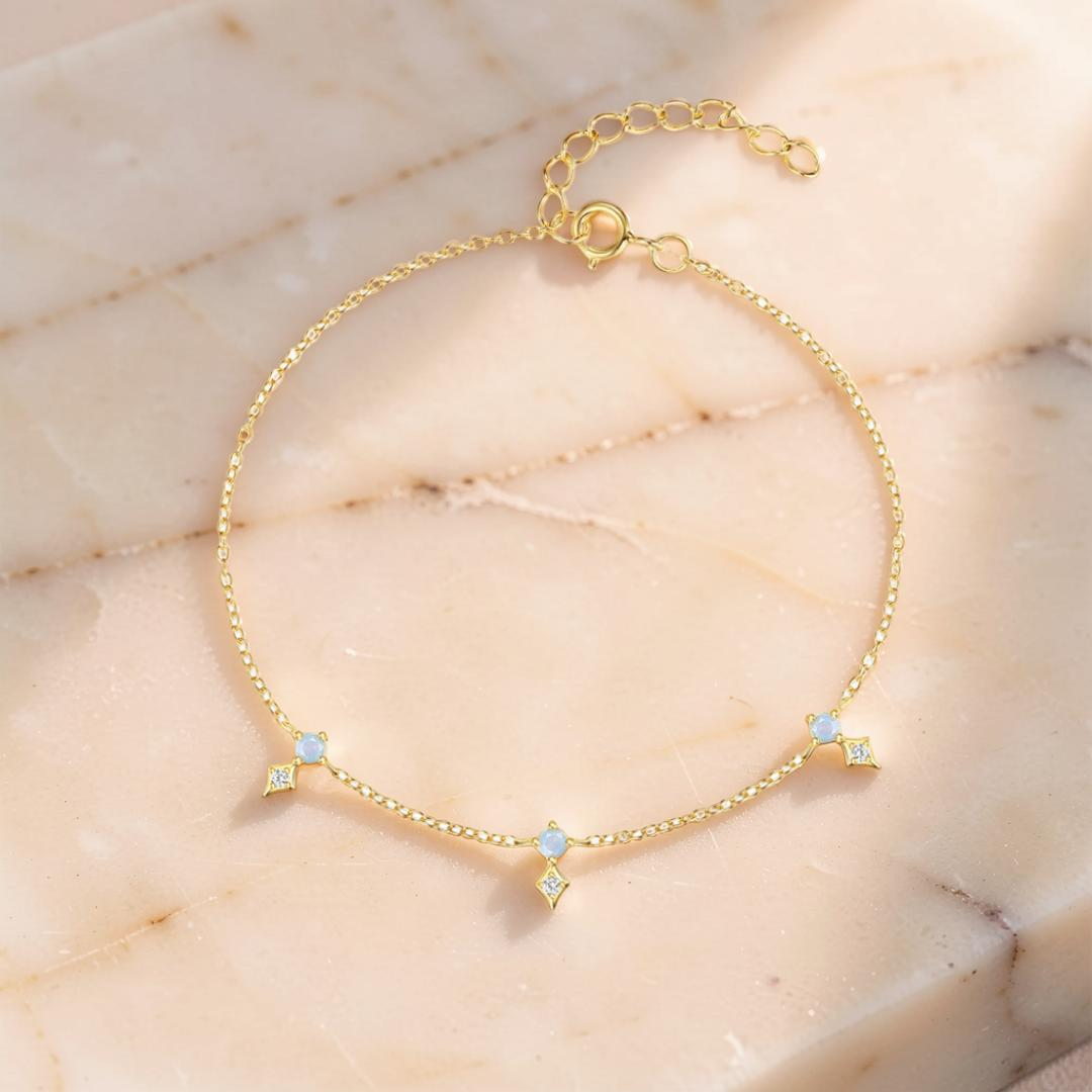 ATELIER-TIBET – Bracelet Opale – Charme Étoilé, Argent Plaqué Or