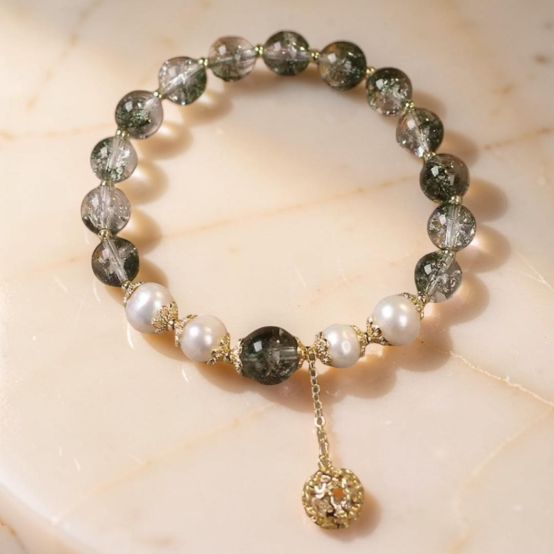 ATELIER-TIBET – Bracelet Quartz Vert et Perle – Harmonie Royale