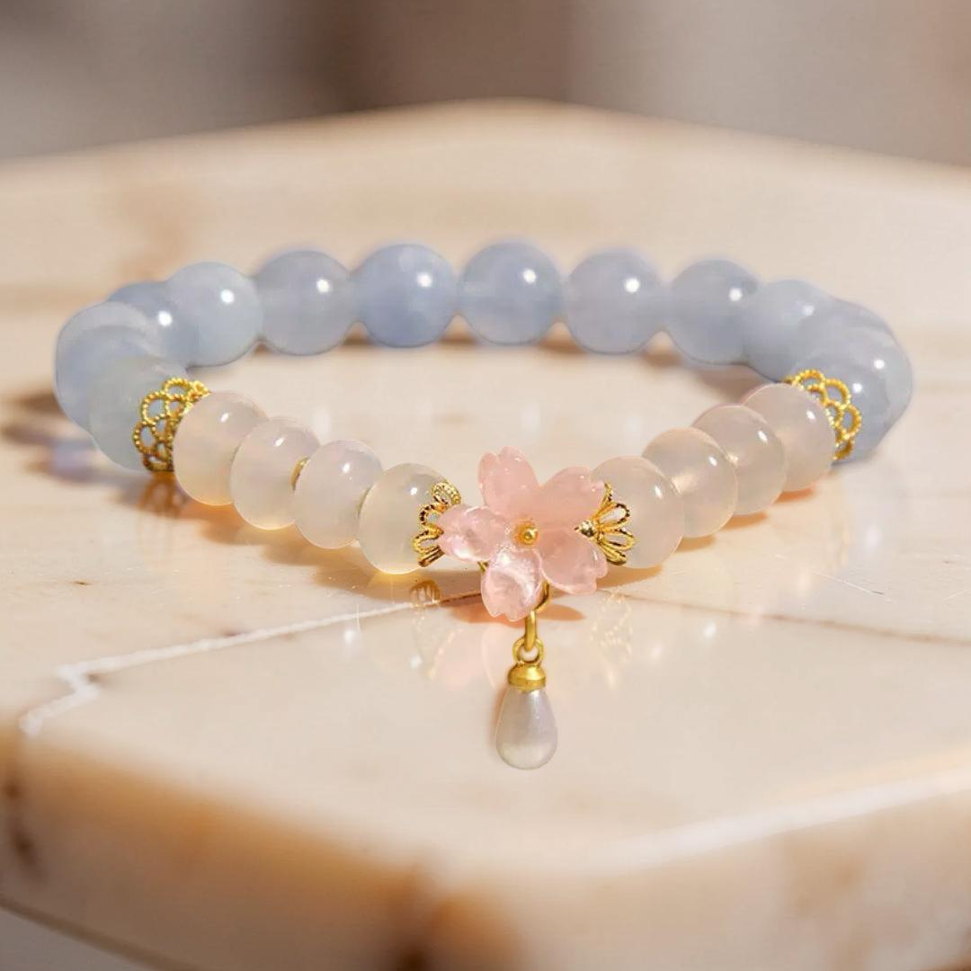 ATELIER-TIBET – Bracelet Aigue-Marine et Agate – Fleur de Rosée