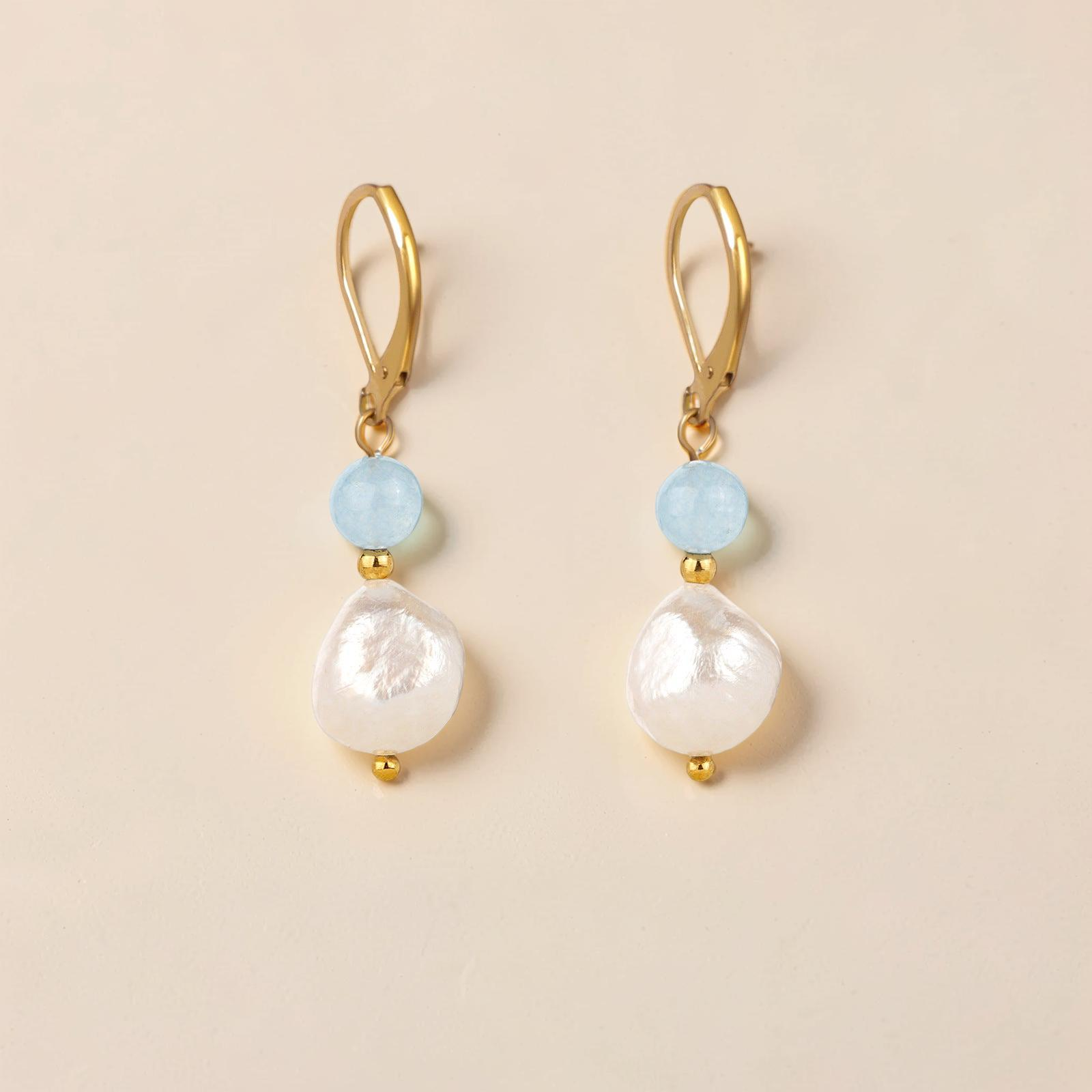 ATELIER-TIBET – Boucles d'oreilles Aigue marine et Perle – Pure Lumière