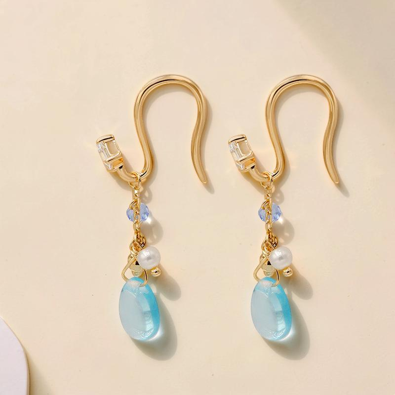 ATELIER-TIBET – Boucles d'Oreilles Topaze et Perle – Allure Marine, Argent Plaqué Or