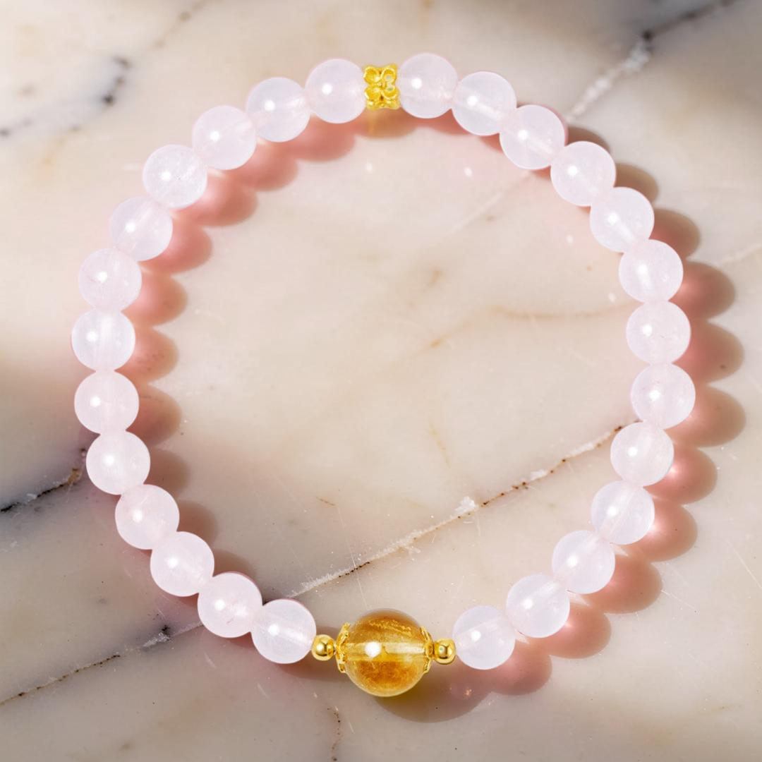 ATELIER-TIBET – Bracelet Quartz Rose et Citrine – Équilibre Radieux, Argent Plaqué Or