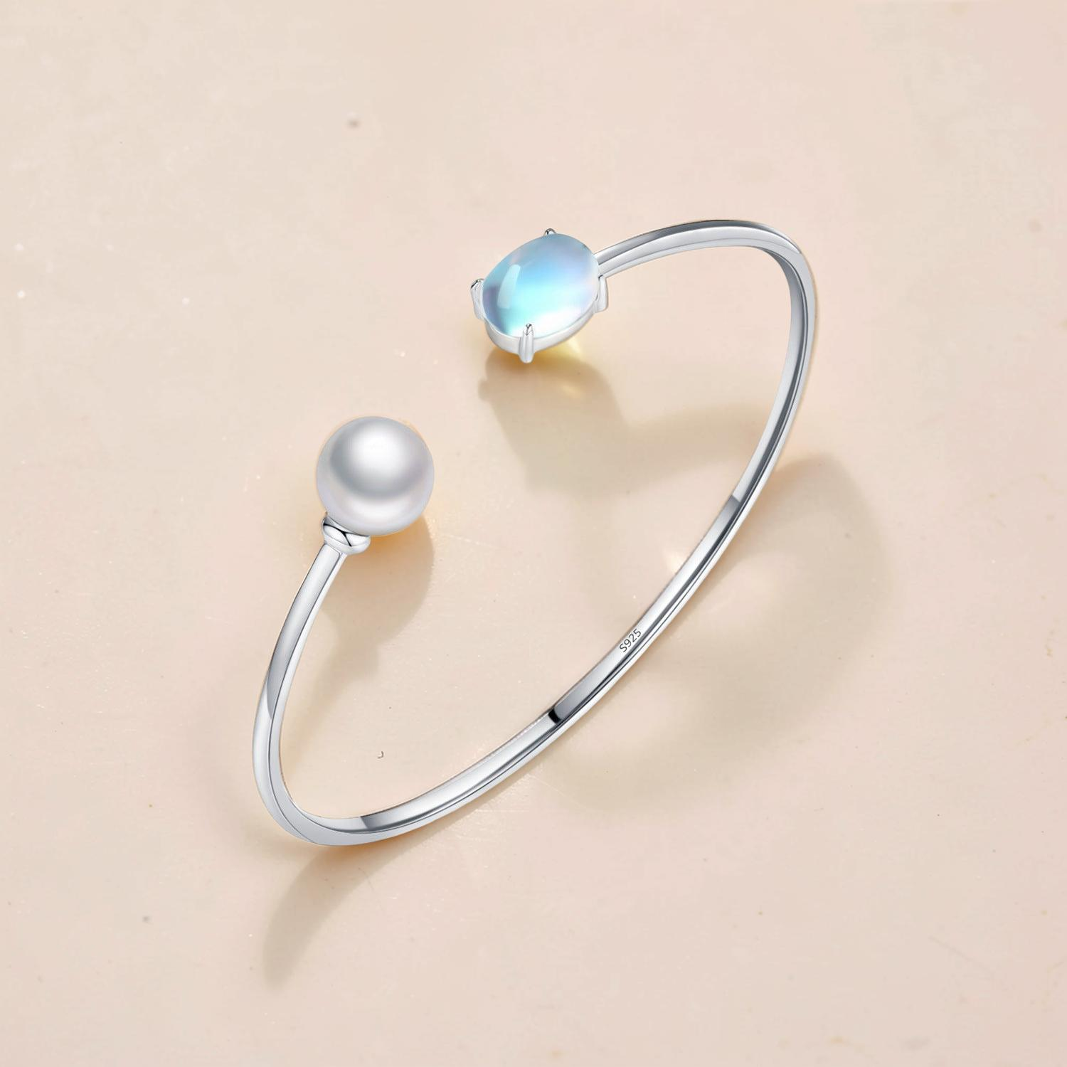 ATELIER-TIBET – Bracelet Pierre de Lune et Perle – Essence de Lune, Argent