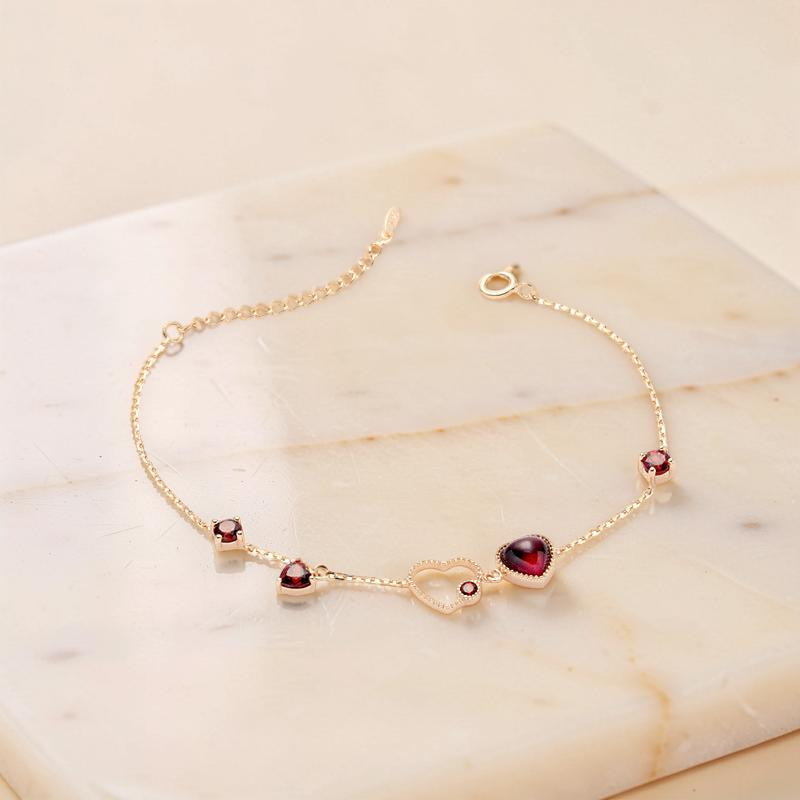 ATELIER-TIBET – Bracelet Grenat – Cœur Passionné, Argent Plaqué Or 14K