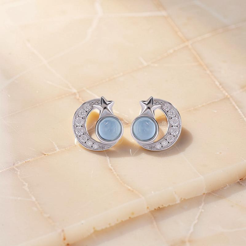ATELIER-TIBET – Boucles d'oreilles Aigue marine – Étoile Lunaire, Argent
