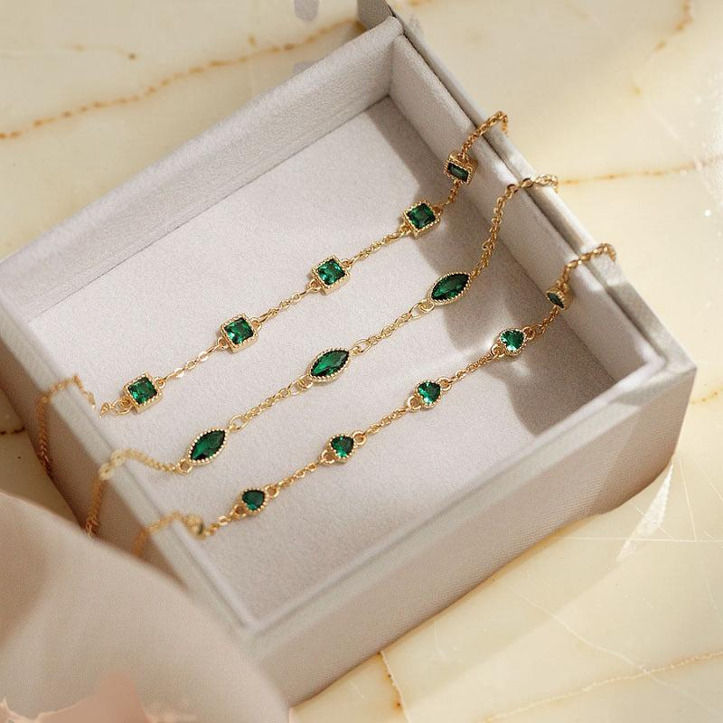 ATELIER-TIBET – Bracelet Émeraude – Lumière Royale, Argent Plaqué Or