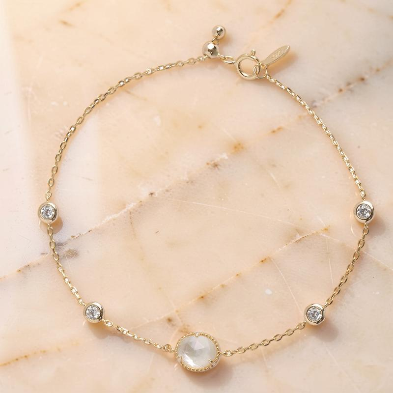 ATELIER-TIBET – Bracelet Cristal de Roche – Aura Cristalline, Argent Plaqué Or 14K