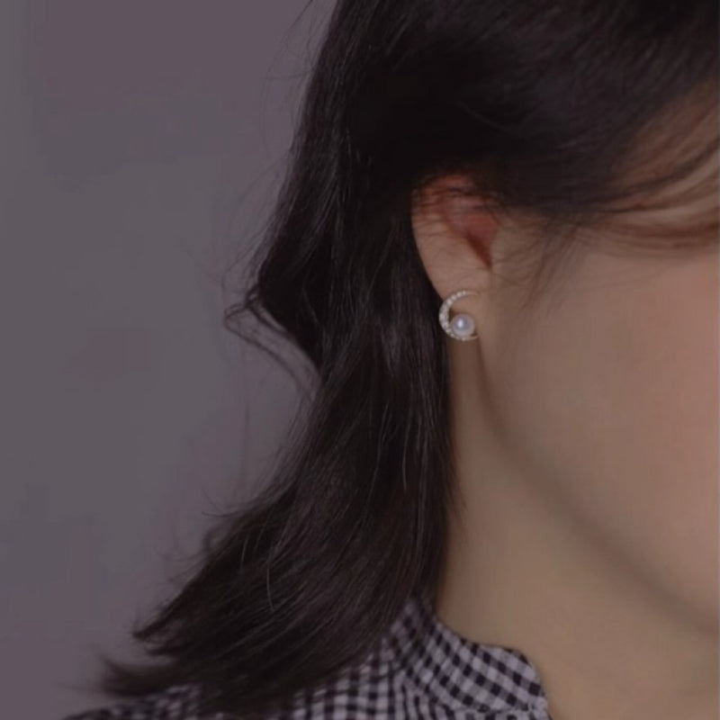 ATELIER-TIBET – Boucles d'Oreilles Perle – Étoile Lunaire, Plaqué Or
