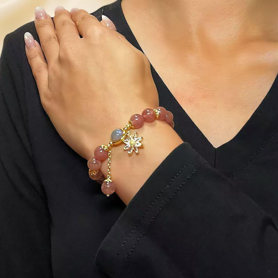 ATELIER-TIBET – Bracelet Quartz Fraise et Cristal de Roche – Fleur Cosmique