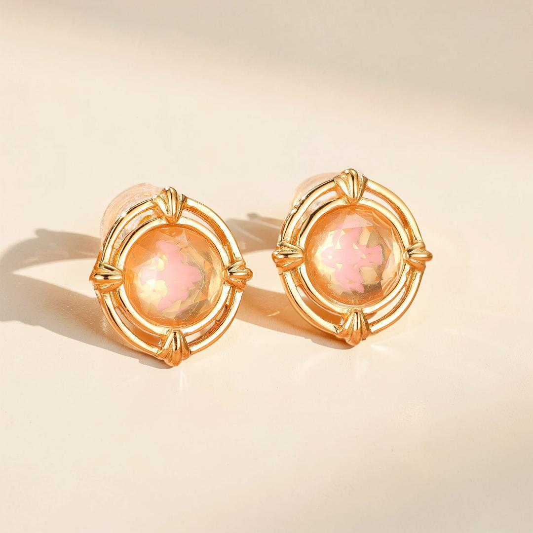 ATELIER-TIBET – Boucles d'oreilles Quartz Rose – Aura Radieuse, Argent Plaqué Or 10K