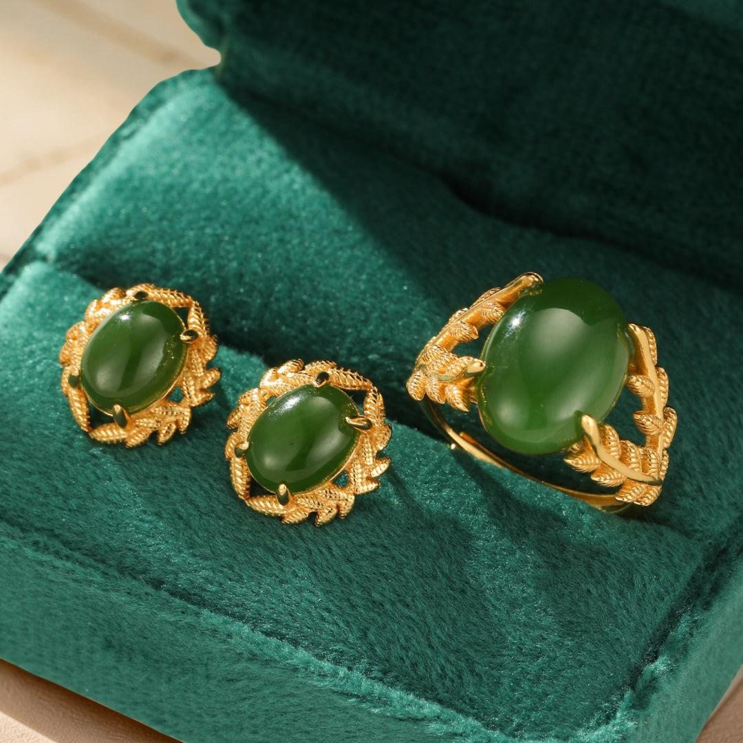ATELIER-TIBET – Boucles d'Oreilles Jade – Reine de Jade, Argent Plaqué Or