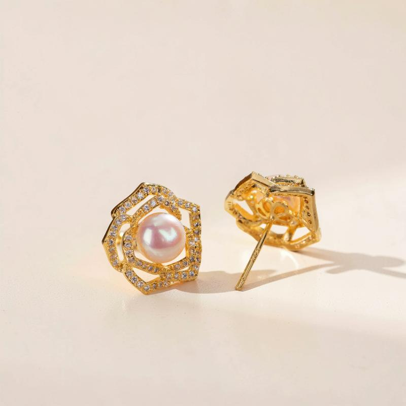 ATELIER-TIBET – Boucles d'Oreilles Perle – Rose de Promesse
