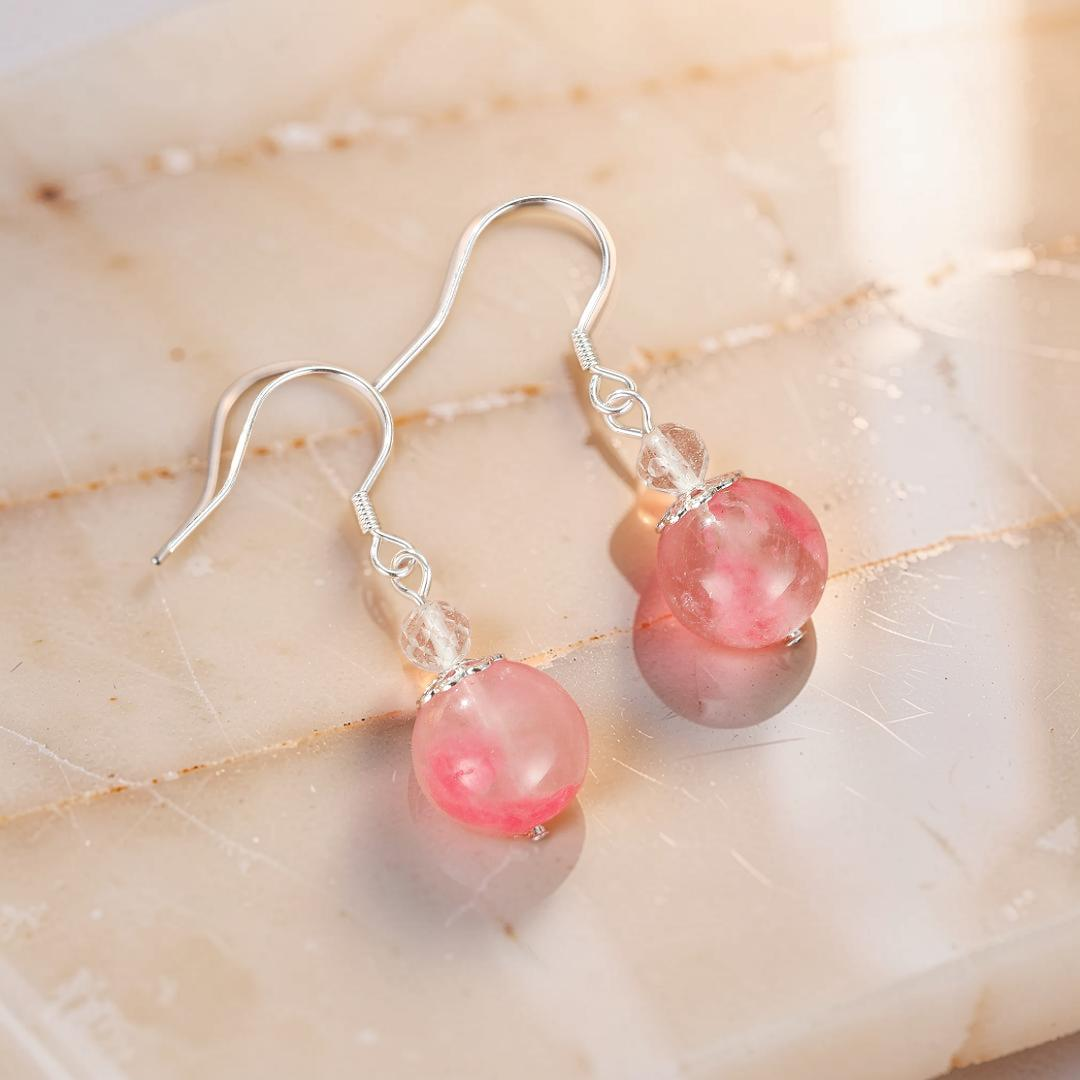 ATELIER-TIBET – Boucles d’Oreilles Rhodonite – Rosée d’Amour, Argent