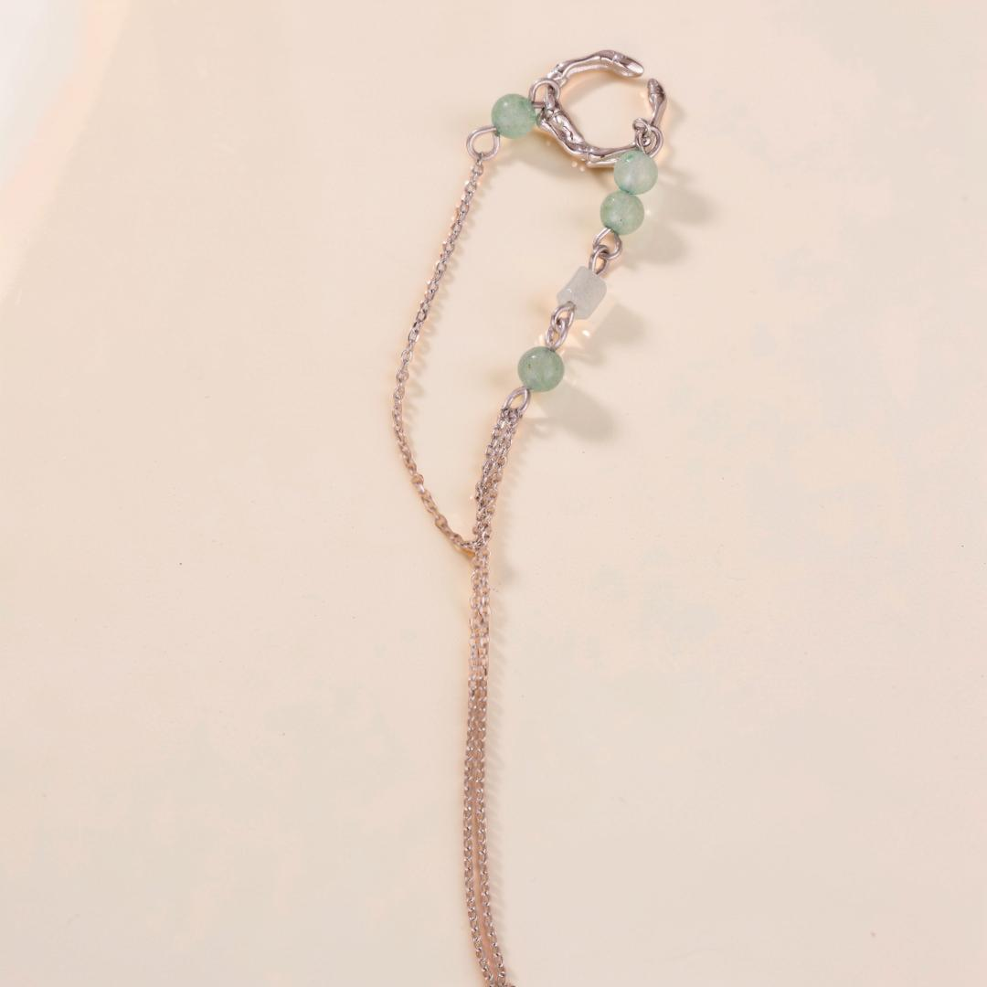 ATELIER-TIBET – Boucle d'Oreille Aventurine – Force du Bambou, Argent