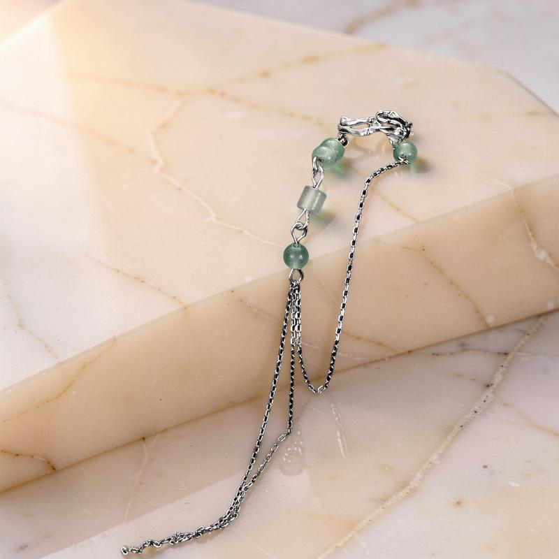 ATELIER-TIBET – Boucle d'Oreille Aventurine – Force du Bambou, Argent