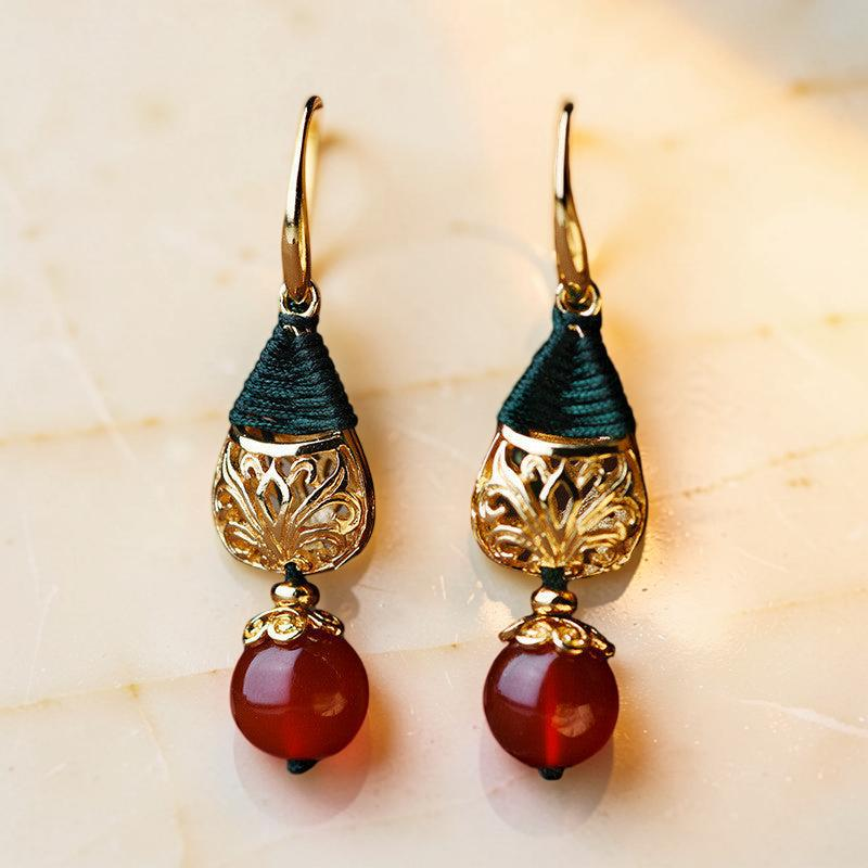 ATELIER-TIBET – Boucles d'Oreilles Agate – Force Sereine, Plaqué Or