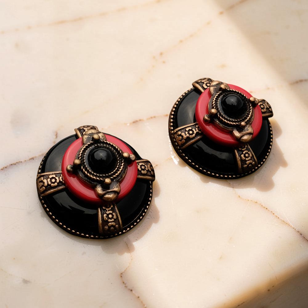 ATELIER-TIBET – Boucles d'Oreilles Agate - Rouge et Noir