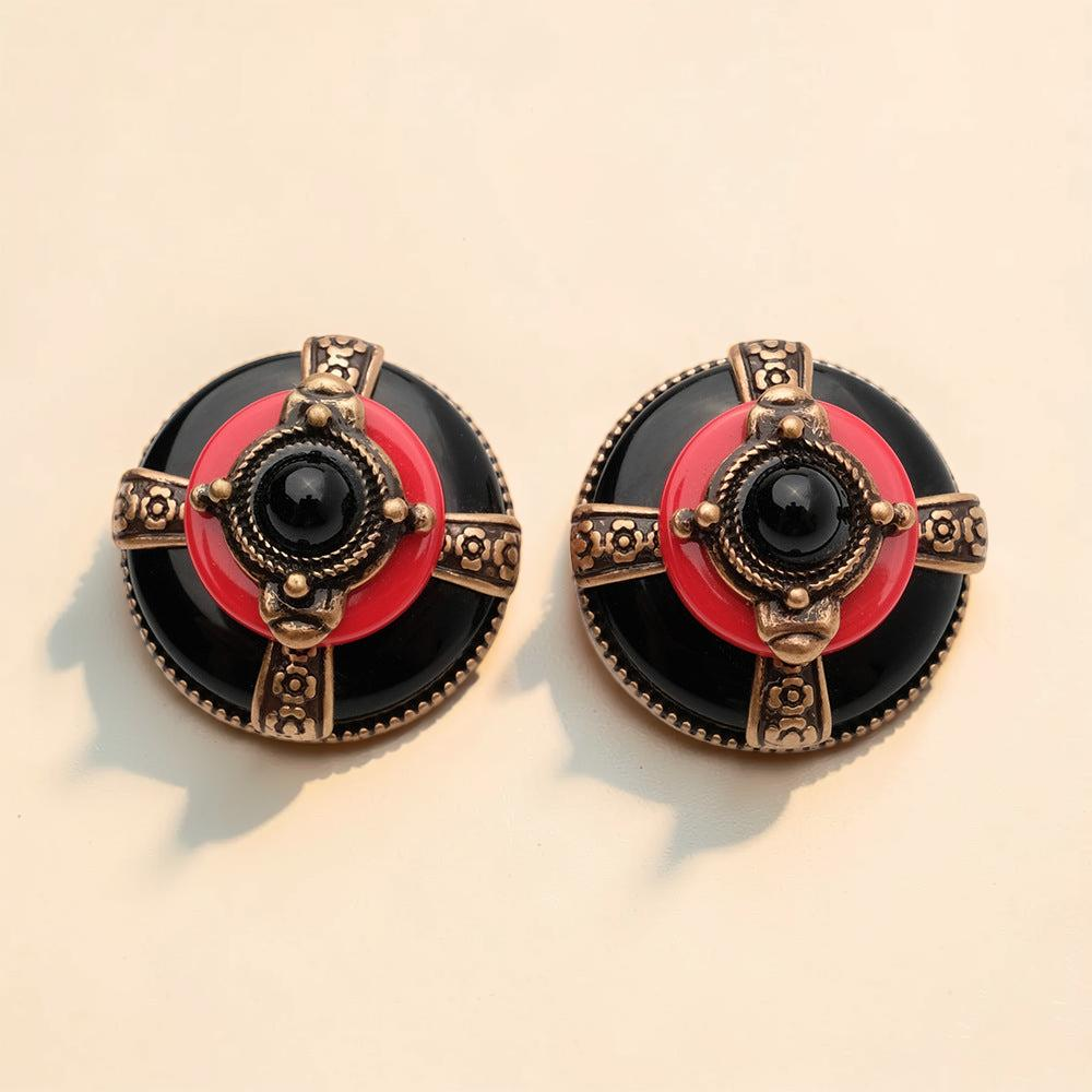 ATELIER-TIBET – Boucles d'Oreilles Agate - Rouge et Noir