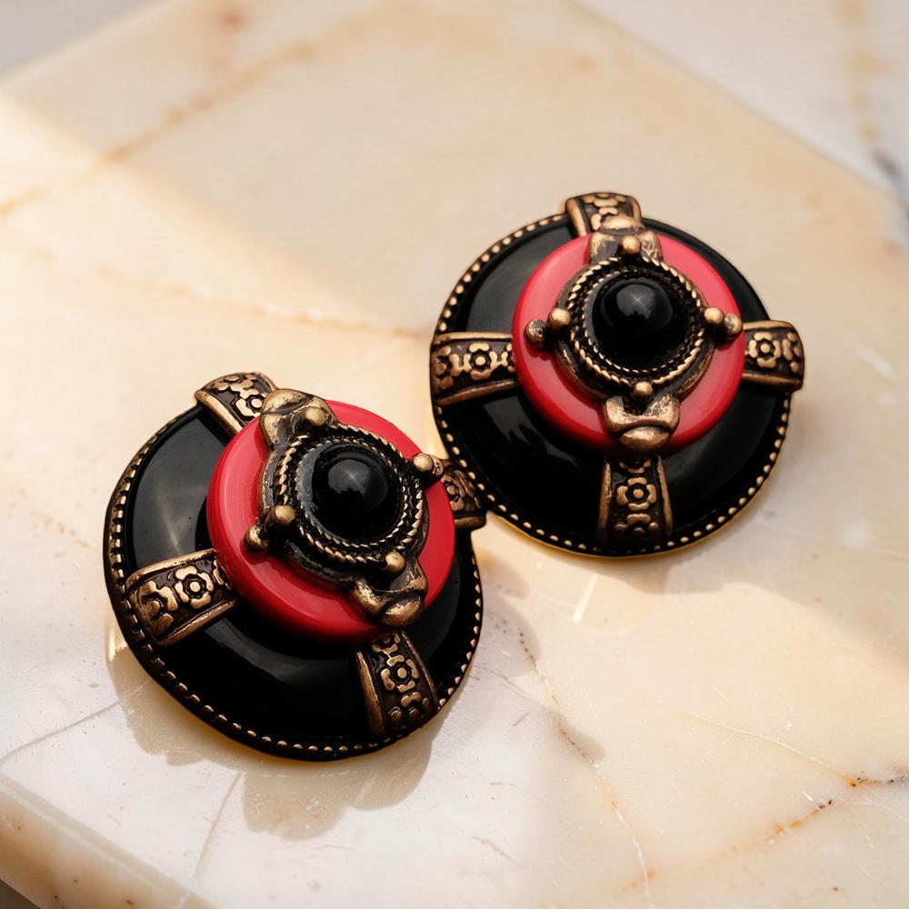 ATELIER-TIBET – Boucles d'Oreilles Agate - Rouge et Noir