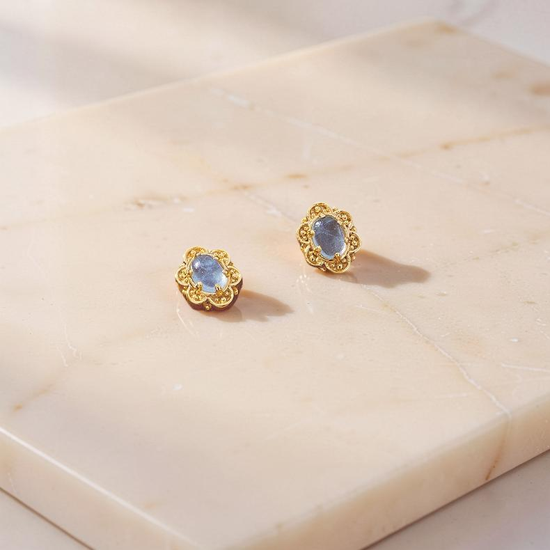 ATELIER-TIBET – Boucles d'Oreilles Aigue Marine – Aura Marine, Argent Plaqué Or