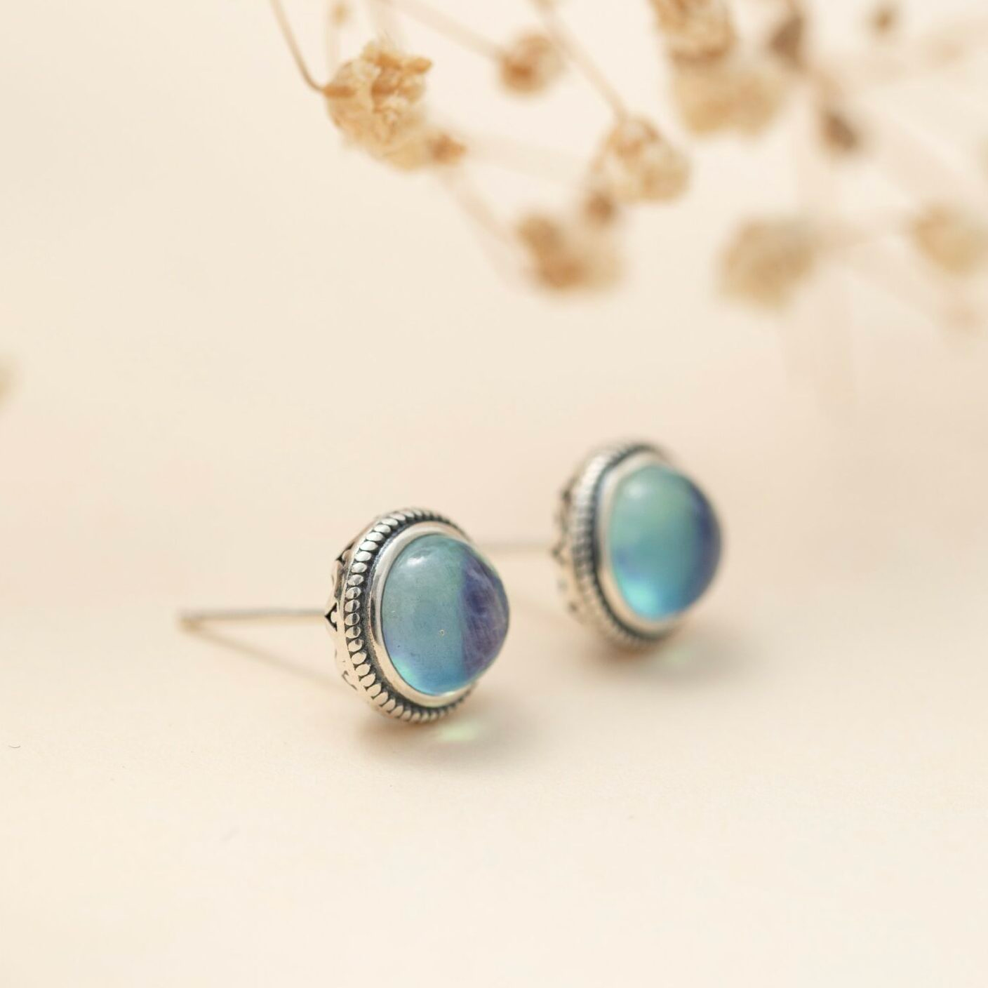 ATELIER-TIBET – Boucles d'Oreilles Aigue Marine – Azur Élégance, Argent