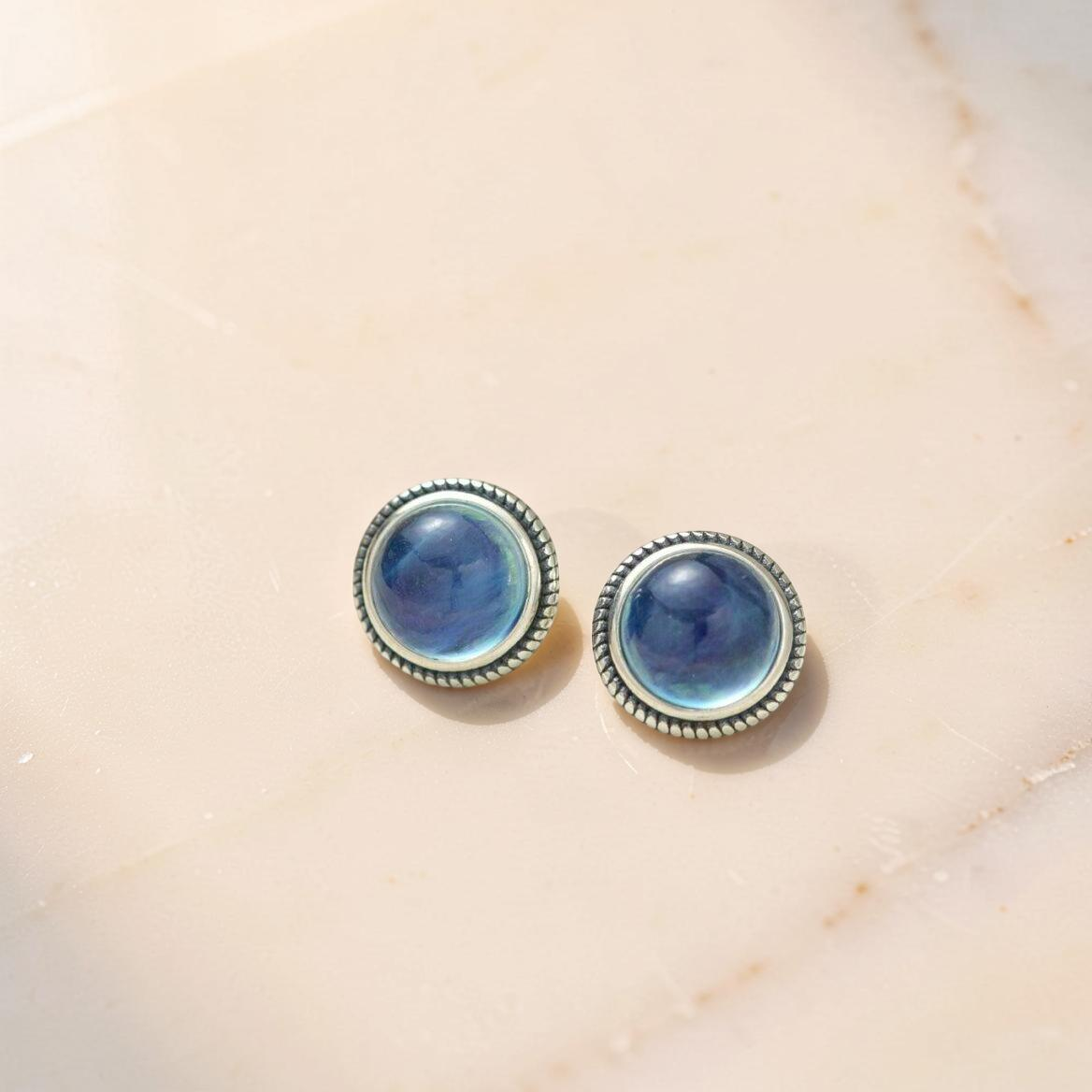 ATELIER-TIBET – Boucles d'Oreilles Aigue Marine – Azur Élégance, Argent