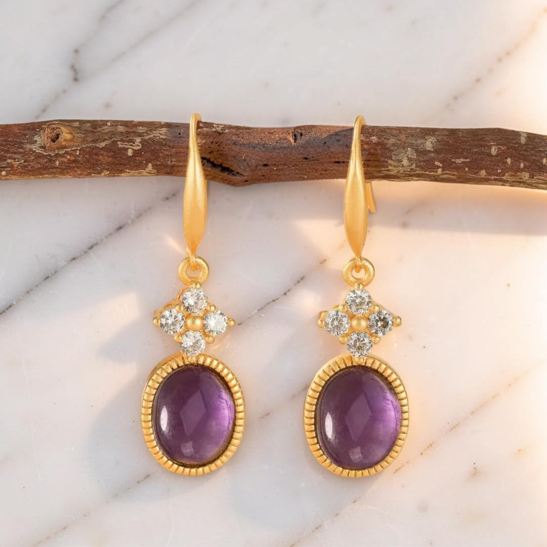 ATELIER-TIBET – Boucles d'Oreilles Améthyste – Rêve Byzantin, Argent Plaqué Or