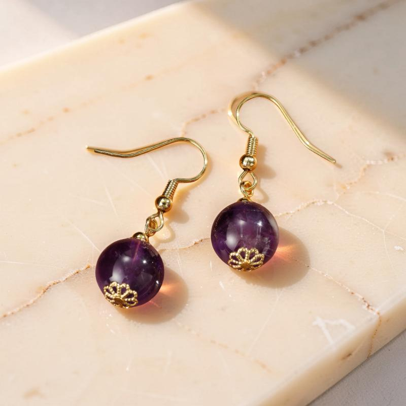 ATELIER-TIBET – Boucles d'Oreilles Améthyste – Sphère Lumineuse