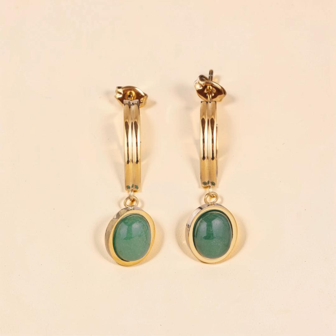 ATELIER-TIBET – Boucles d'Oreilles Aventurine – Classe Naturelle
