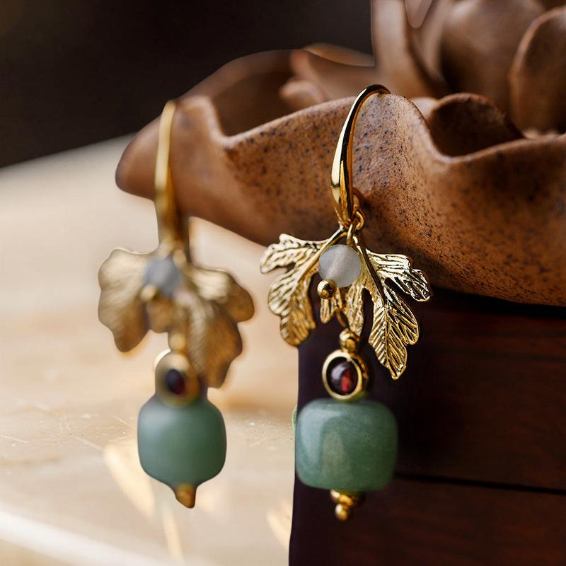 ATELIER-TIBET – Boucles d'Oreilles Aventurine –  Cœur Vert, Plaqué Or