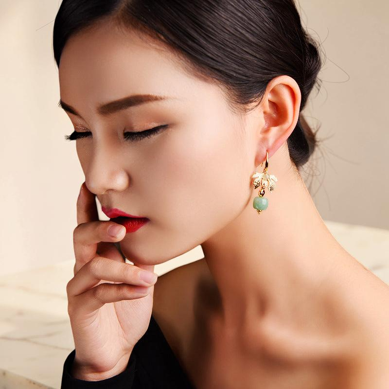 ATELIER-TIBET – Boucles d'Oreilles Aventurine –  Cœur Vert, Plaqué Or