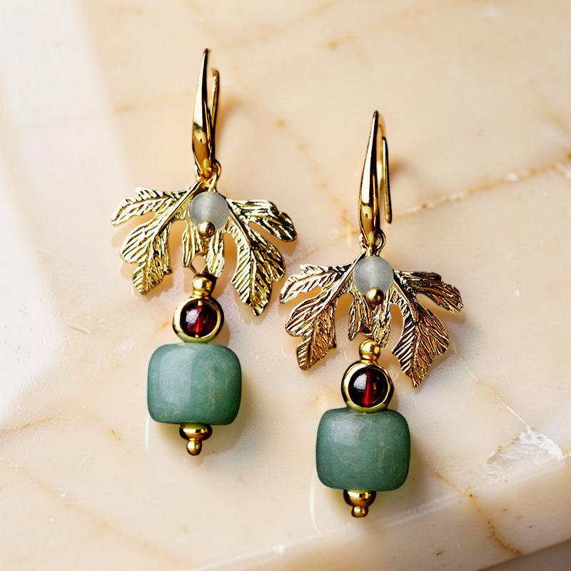 ATELIER-TIBET – Boucles d'Oreilles Aventurine –  Cœur Vert, Plaqué Or