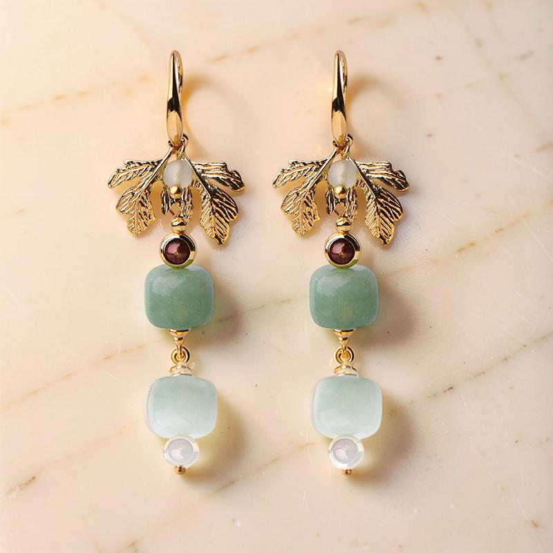 ATELIER-TIBET – Boucles d'Oreilles Aventurine –  Cœur Vert, Plaqué Or