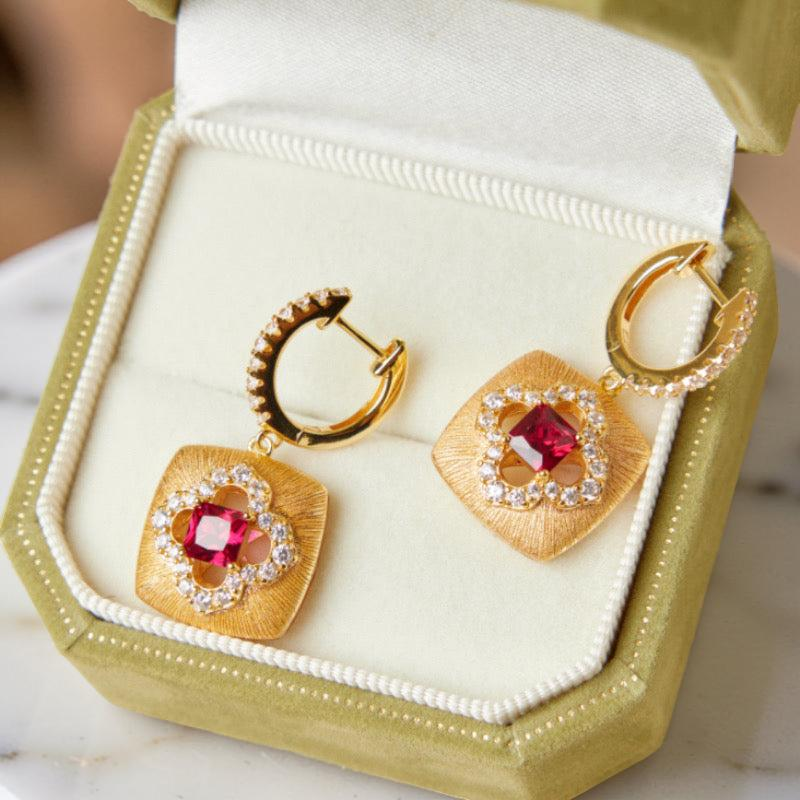 ATELIER-TIBET – Boucles d'Oreilles Cornaline – Chance Florale, Argent Plaqué Or
