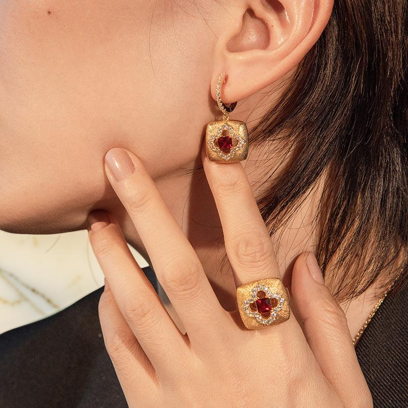 ATELIER-TIBET – Boucles d'Oreilles Cornaline – Chance Florale, Argent Plaqué Or