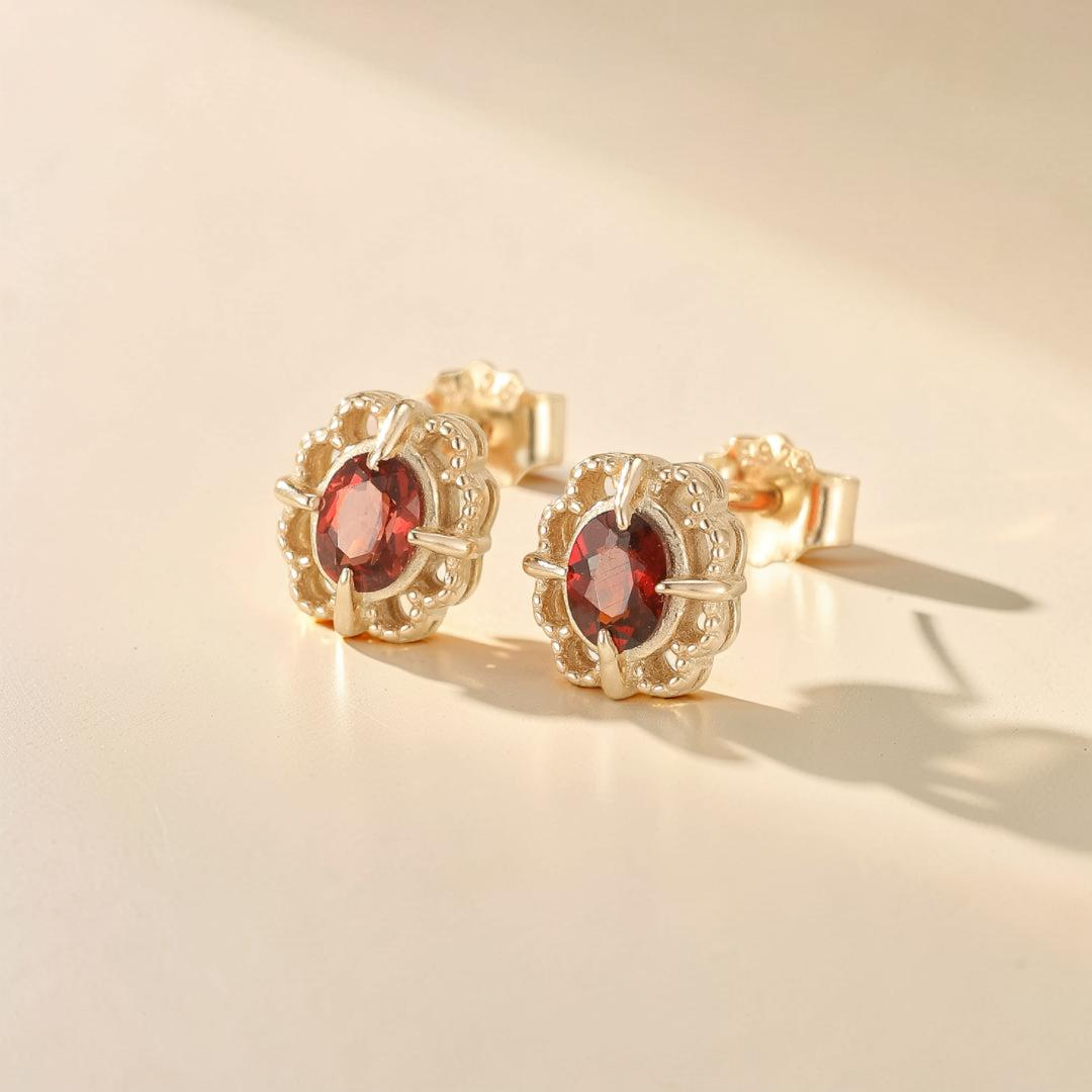 ATELIER-TIBET – Boucles d'Oreilles Grenat – Élégance Royale, Argent Plaqué Or