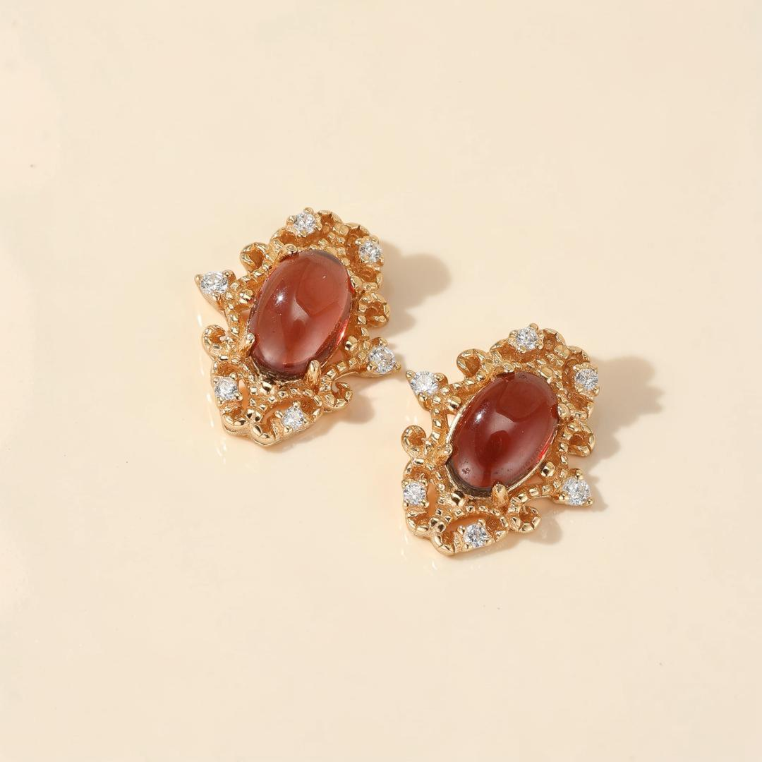ATELIER-TIBET – Boucles d'Oreilles Grenat – Flamme Royale, Argent Plaqué Or 10K